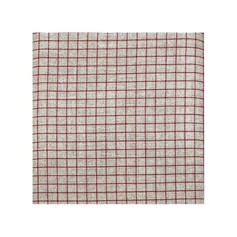 Spedizione Espresso Tessuto 100% Lino, Tinto in Filo Beige e Rosso a Quadri