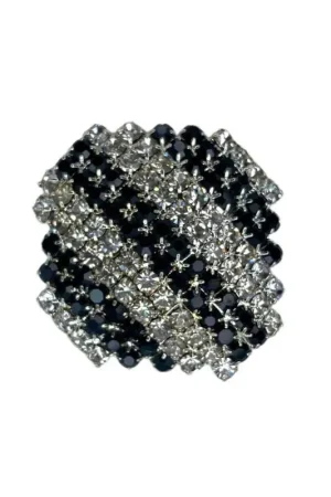 Bottone Goiello Bombato Strass Argento Nero Base Asola Acciaio 3 Cm Ottagonale Di Tendenza