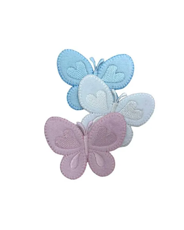 Applicazione Baby Termoadesiva Patch Velure Ricamo Cuore Farfalla 6,5x5 Cm Occasione Imperdibile