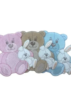 Applicazione Termoadesiva Patch Baby Nascita Velure Ricamo Orsetto Coniglio Avorio Alto 8 Cm Esclusivo