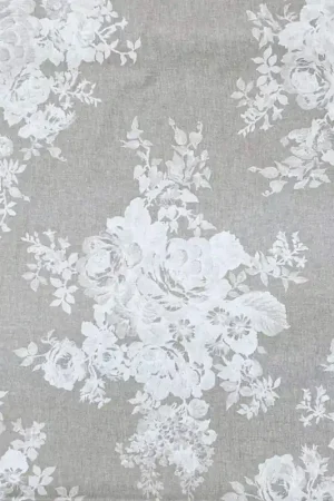 Tessuto 100% Lino, Beige con Bouquet Bianco Novità