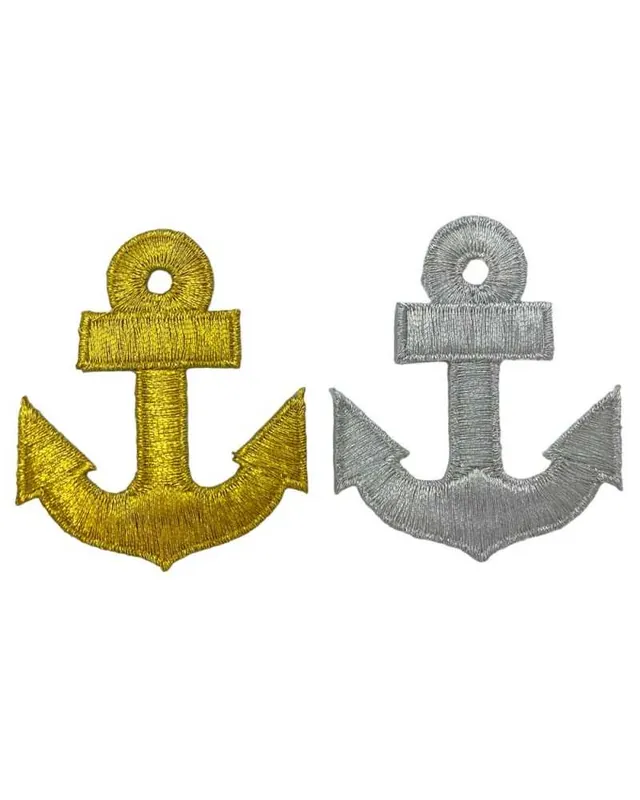 Vendita Finale Applicazione Termoadesiva Patch Marina Ricamo Ancora Lurex 6x5 Cm