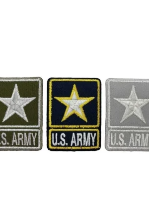 Economico Applicazione Termoadesiva Patch Tessuto Ricamo Lurex Stella Scritta US ARMY 6x4,5 Cm