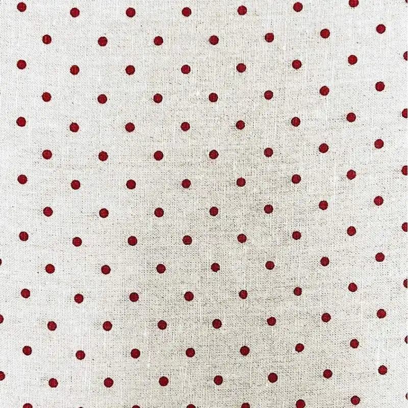 Tessuto 100% Lino, Beige con Pois Rossi Radi Prezzo Di Fabbrica