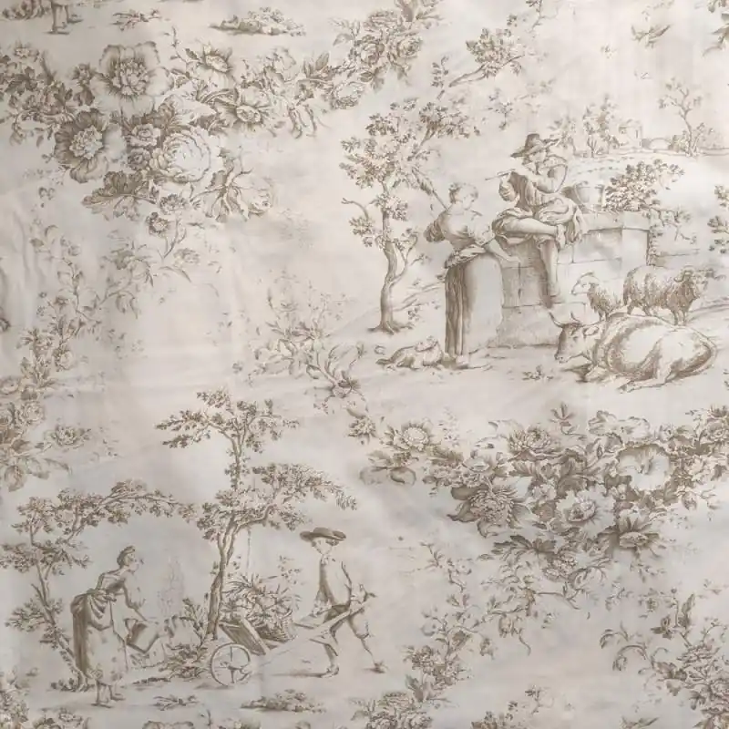 Spedizione Gratuita Tessuto Stampato 'Toile de Jouy' Beige per Arredamento