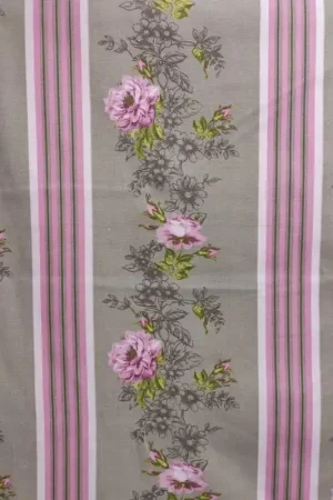 Tessuto Stampato Ecru con Righe Rosa e Fiori per Arredamento Soddisfatti O Rimborsati