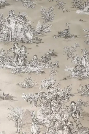 Tessuto Stampato 'Toile de Jouy' Ecru per Arredamento Spedizione Gratuita