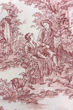 Compra Online Tessuto Stampato 'Toile de Jouy' Rosso per Arredamento