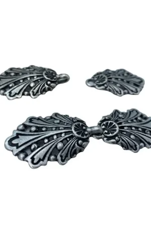 Spedizione Gratuita Gancio Alamaro Argento Vecchio Modello Giacca Metallo Lavorato Grande 8x2,5 Cm