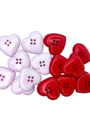 Bottone Bombato Resina Lucido Forma Cuore 4 Buchi 25 Mm Popolare