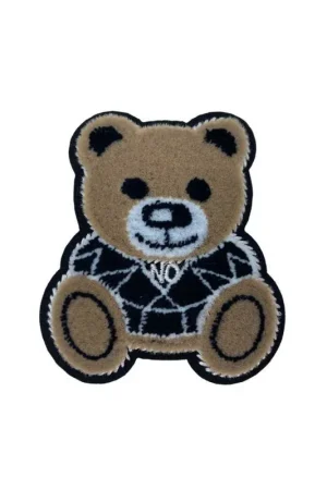 Applicazione Termoadesiva Patch Ricamo Lurex Velluto Orsetto Orso Beige Maglia NO Cm 6x7 A Buon Prezzo