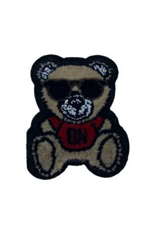 Applicazione Termoadesiva Patch Ricamo Velluto Orsetto Orso Beige Piccolo Occhiali Sole 3,5x4,5 Cm Spedito Oggi