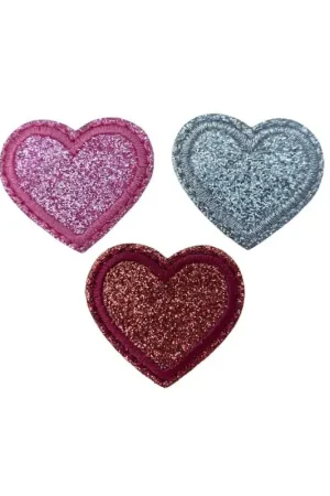 Saldi Applicazione Ricamo Cuore Glitter Toppa Patch Termoadesiva 3 Cm