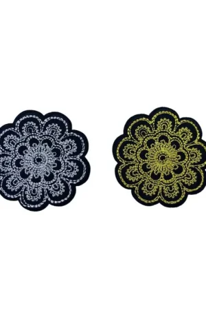 Applicazione Termoadesiva Adesiva Patch Marbet Nero Ricamo Fiore Mandala Lurex 5,5 Cm Acquista Ora