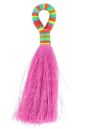 Nuovo Arrivo Grand Pompon textile avec attache rayée 9 cm Rose/Fuchsia