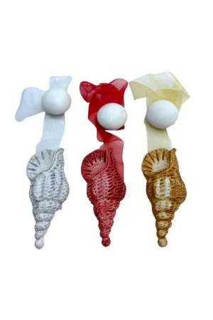 Coppia Calamita Nastro Organza Ferma Reggi Tenda Modello Conchiglia Marino 8x3,5 Cm Prezzo Ridotto