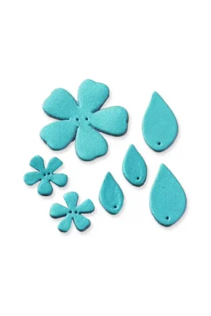 7 fleurs et feuilles décoratives en cuir 27-55 mm Turquoise x1 Soddisfatti O Rimborsati