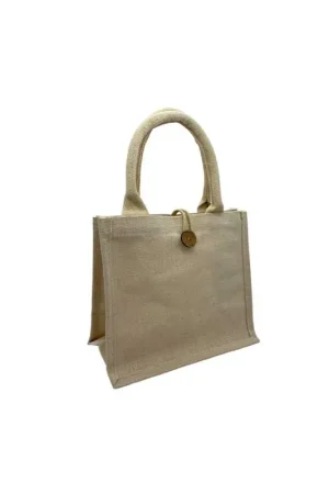 Borsa Shopper Juta Manico Chiusura Bottone Naturale Misura 26x22x13 Miglior Prezzo