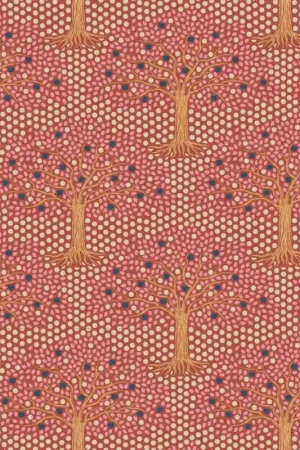 Tilda Hometown Applegarden Rust, Tessuto Arancione Ruggine con Alberi e Mele Popolare