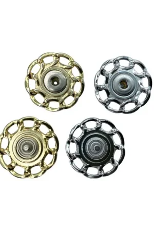 Ultimissimo Modello Bottone Automatico Pressione Metallo Lucido Tondo Modello Catena Cucibile Mm 25