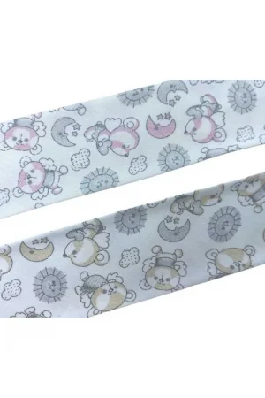 Passamaneria Sbieco Diagonale Nastro Traversino Base Bianco Cotone Stampa Orsacchiotto Alto 3 Cm Promozione