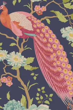 Promozione Tilda Chic Escape Peacock Tree Navy Blue, Tessuto Blu con Pavoni