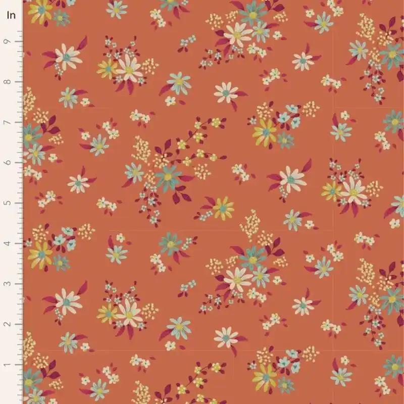 Reso Gratuito Tilda Chic Escape Daisyfield Ginger, Tessuto Arancione con Campo di Margherite