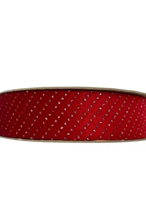 10 Mt Passamaneria Nastro Velluto Addobbi Rosso Natalizio Glitterato Argento Alto 25 Mm Occasione