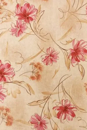 Stim Italia - Tessuto Rosa Salmone con Fiori Fucsia 85% cotone e 15% lino Offerta