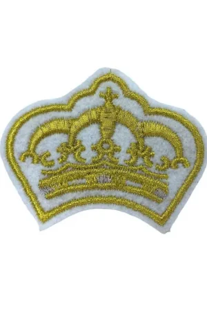Prezzo Conveniente Applicazione termoadesiva patch ricamo corona filo oro lurex 8x6 cm