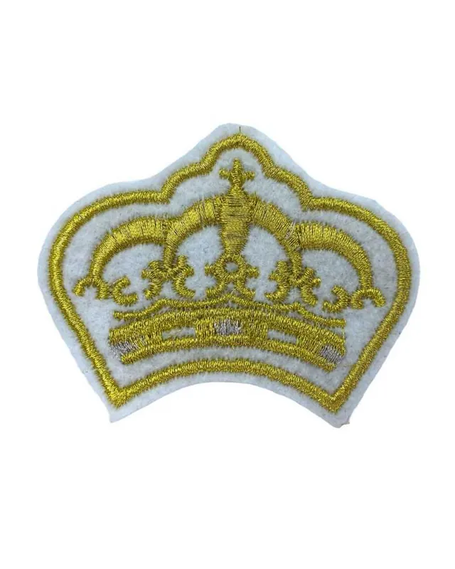 Prezzo Conveniente Applicazione termoadesiva patch ricamo corona filo oro lurex 8x6 cm