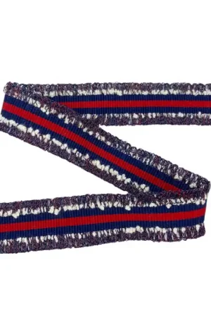 Passamaneria Nastro Riga Rosso Blu Bianco Gross Grain Sfrangiata Lurex Multicolor Alta 3 Cm Promozione