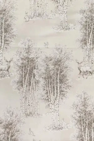 Spedito Oggi Tessuto beige chiaro con alberi e animali del bosco - Wildwood Grace, Robert Kaufman