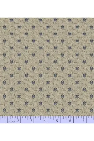 Marcus Fabrics Sideways, Tessuto Beige con Fiori Blu Consegna Rapida