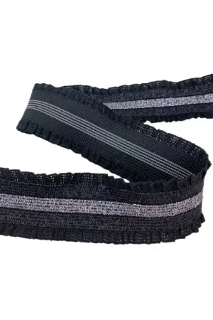 Spedizione Gratuita 50 Cm Passamaneria Elastico Molla Rouche Arricciato Riga Argento Lurex Nero Alto 4 Cm
