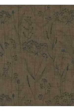 Prezzo Ridotto 27th Centenary Collection by Yoko Saito, Tessuto Marrone Scuro con Disegno Fiori Blu