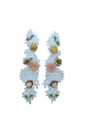 Coppia Applicazione Moda Macrame Bianco Fiore Rosa Beige 7x23 Cm Sconto