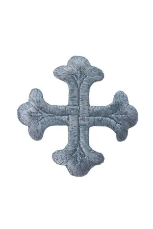 Professionale Applicazione Termoadesiva Croce Argento Lurex Ricamo 75 Mm