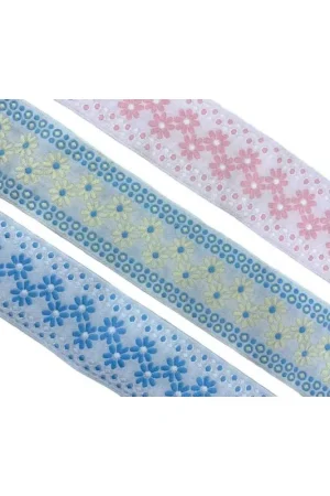 Compra Online Passamaneria Nastro Gallone Tirolese Ricamo Pois Fiore Base Bianco Alto 5 Cm