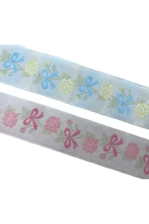 Passamaneria Nastro Gallone Tirolese Ricamo Fiocco Fiore Base Bianco Alto 3 Cm Pagamento Sicuro