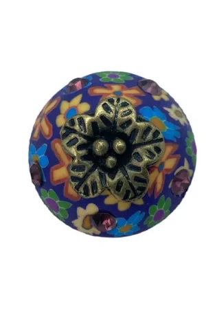 Bottone Bombato Gioiello Gambo Lavorato Strass Resina Misura 25 Mm Super Prezzo