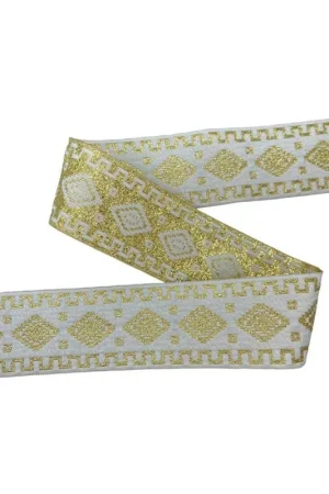 Consegna Rapida Passamaneria Nastro Gallone Sacro Bianco Ricamo Oro Lurex Alto 5 Cm