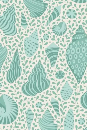 Compra Oggi Stesso Tilda Cotton Beach Shells Teal, Tessuto Verde Acqua con Conchiglie