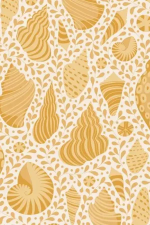 Professionale Tilda Cotton Beach Shells Honey, Tessuto Giallo con Conchiglie