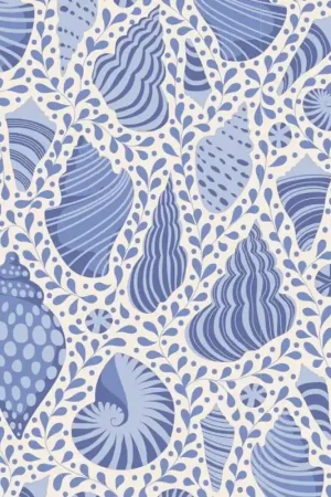 Tilda Cotton Beach Shells Blue, Tessuto Blu con Conchiglie Promo Stagionale