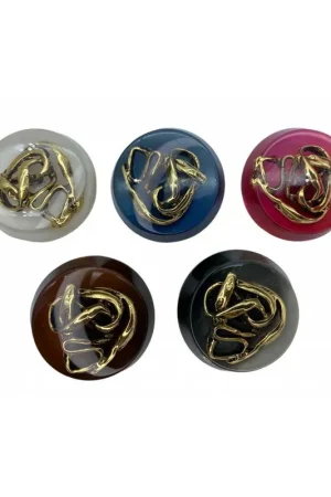 Bottone Gioiello Bombato Abs Resina Trasparente Intarsio Oro 34 Mm Prezzo Basso