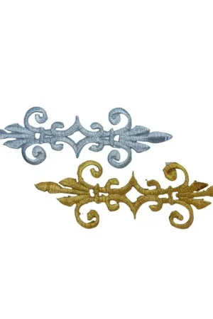 Applicazione Termoadesiva Filo Lurex Ricamo Sacro 17x5,5 Cm Di Tendenza