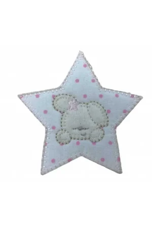 Applicazione Termoadesiva Patch Ricamo Stella Baby Cane Tessuto Pois Base Bianco 7 Cm Promo Stagionale