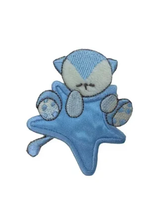 Applicazione Termoadesiva Ricamo Patch Gatto Velluto Stella Raso 7x6 Cm Economico