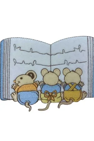 A Buon Prezzo Applicazione Termoadesiva Baby Velluto Ricamo Libro Aperto con 3 Topolini che Leggono Beige 8x12 cm